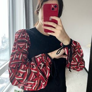 Just Cavalli black fitted top with flowing tie sleeves